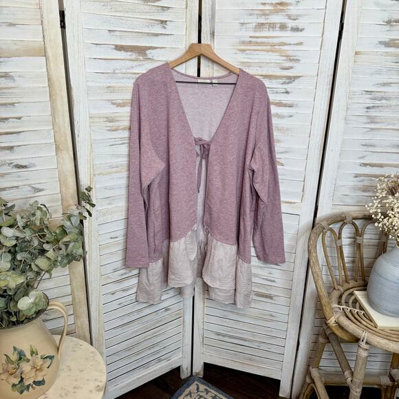 LOGO LOUNGE Women's PLUS 2X Long Sleeve Front Tie Cardigan Top Purple Fairy - Picture 6 of 15